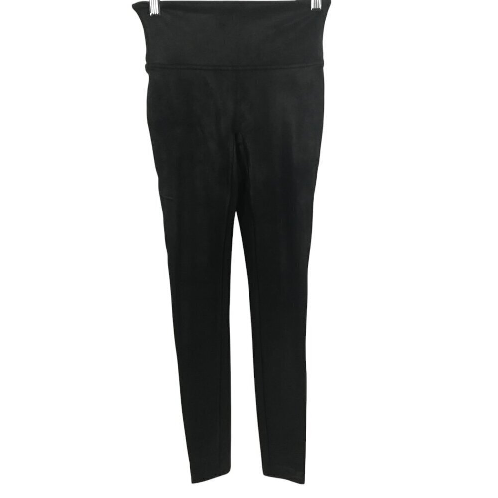 Spanx Faux Leather Look Glossy Biker Leggings Size S Black Shiny Moto Skinny